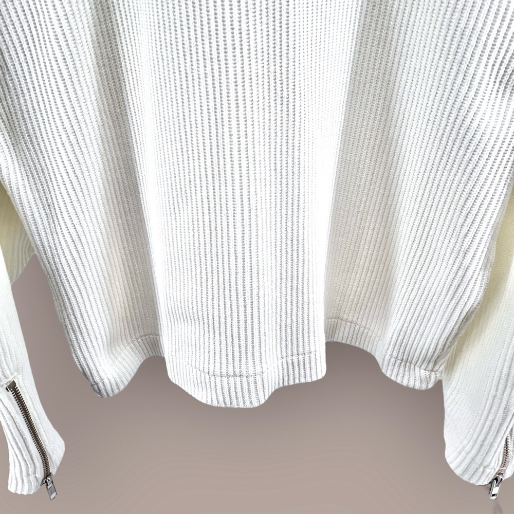 Vintage Together Ribbed Sweater Large Knit White Asymmetrical Zip Collared Moto - Picture 10 of 16